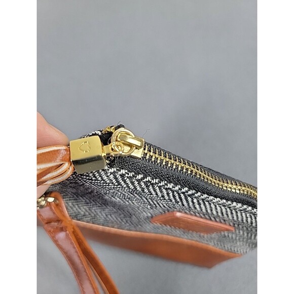 Funky Monkey Wristlet  Zippered Pouch Gray Herringbone Brown Tassel City Lined - Picture 7 of 10